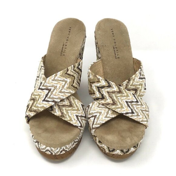 Very Volatile Wedge Sandals Slides Cork 7 - Picture 2 of 8